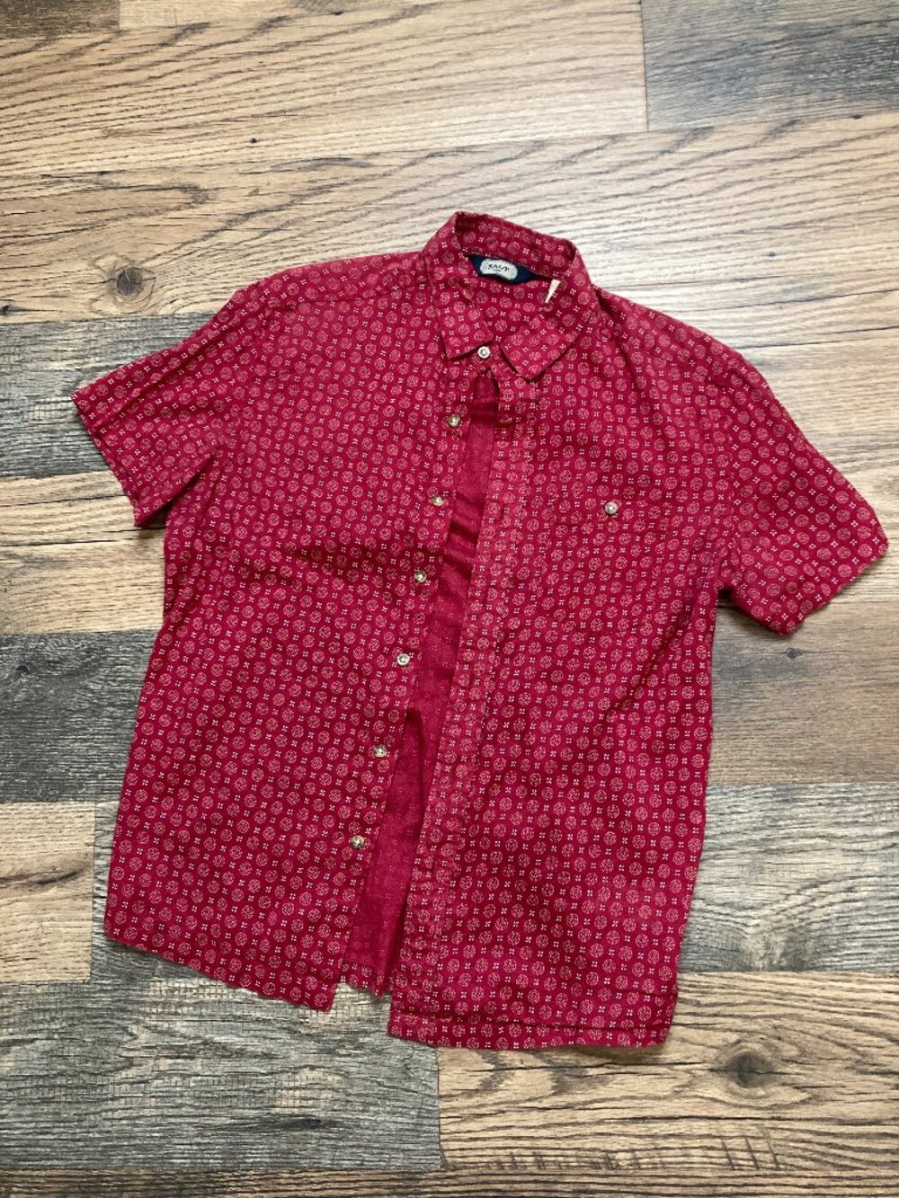 Salt Valley Men's Small Red Geometric Button Up Shirt Short Sleeve 100% Cotton